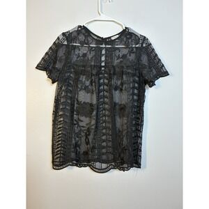 Merona Sheer Lace Short Sleeve Top Y2K Sz S Black Layering Whimsy Goth Fairy